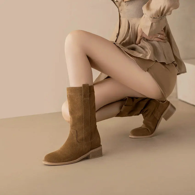 Women Mid-Calf Boots Autumn Winter Shoes Woman Leather