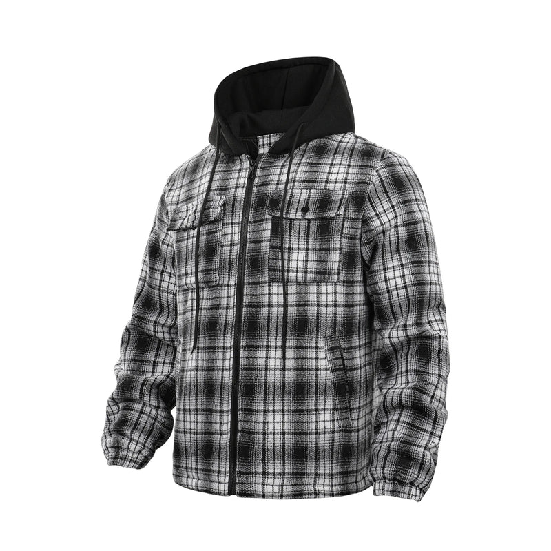 Thick Plaid Shirt Jacket Men's Autumn/Winter Casual Versatile Loose Zipper Hooded Jacket