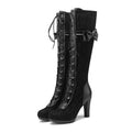 Boots For Women Lace Up High Heel Mid Calf Boots Narrow Gothic Shoes Winter