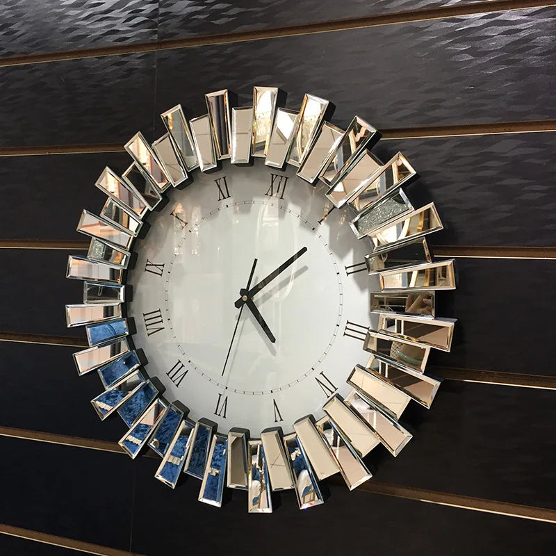 Glass spelling mirror wall clock light luxury modern creative clock living room porch wall hanging decorative clock