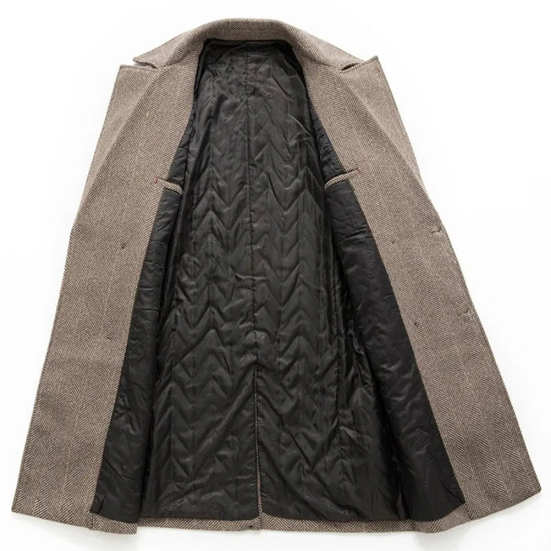 Men's Double Breasted Wool Coat Trench Men Casual Woolen Jacket Male Warm Windbreak Overcoat