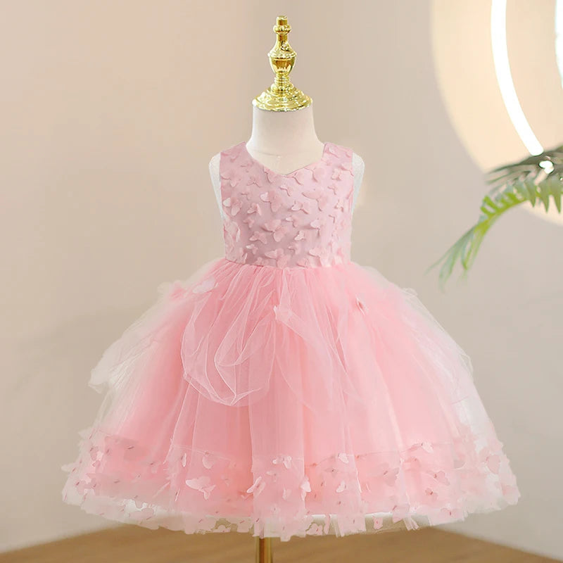 Flower Girl Wedding Dress Kids Pink Birthday Party Princess Clothes Baby Evening Gala Costume Summer Tutu Gown Formal