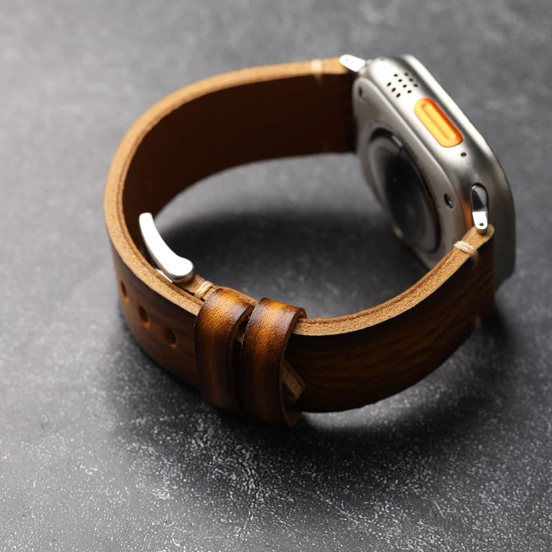 Leather Strap For iwatch Apple Watch Head Layer Thickening Bracelet  49MM 45MM 44MM Ultra2 S8  Vintage Men Watchband