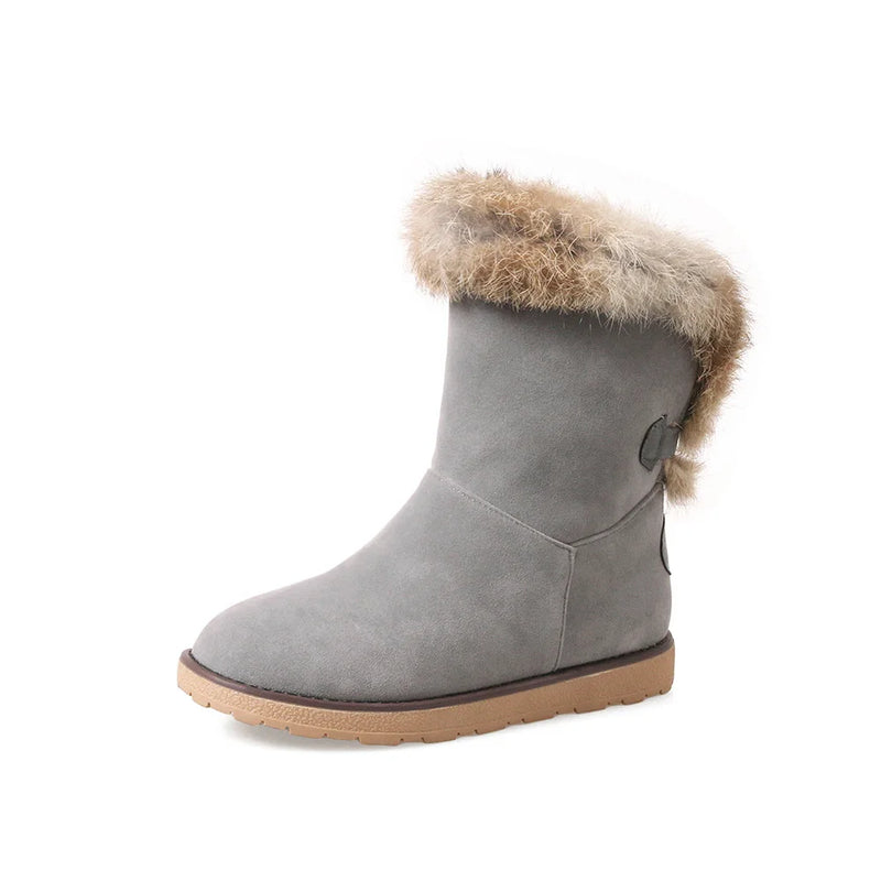 Winter Women Snow Furry Boots Thick Fur Lady Shoes Low Heels