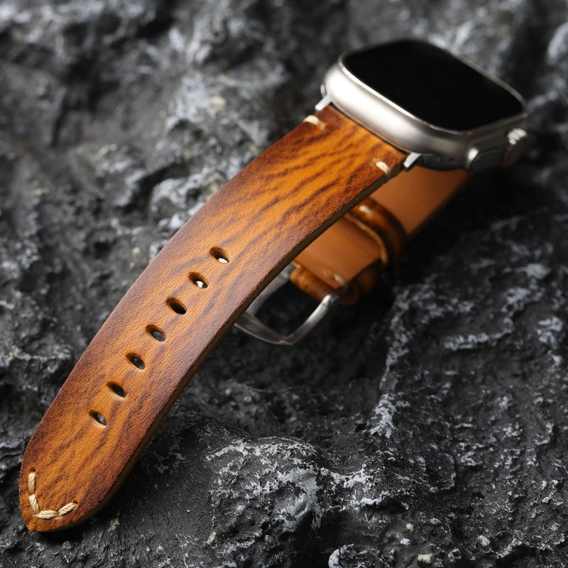 Leather Strap For iwatch Apple Watch Head Layer Thickening Bracelet  49MM 45MM 44MM Ultra2 S8  Vintage Men Watchband