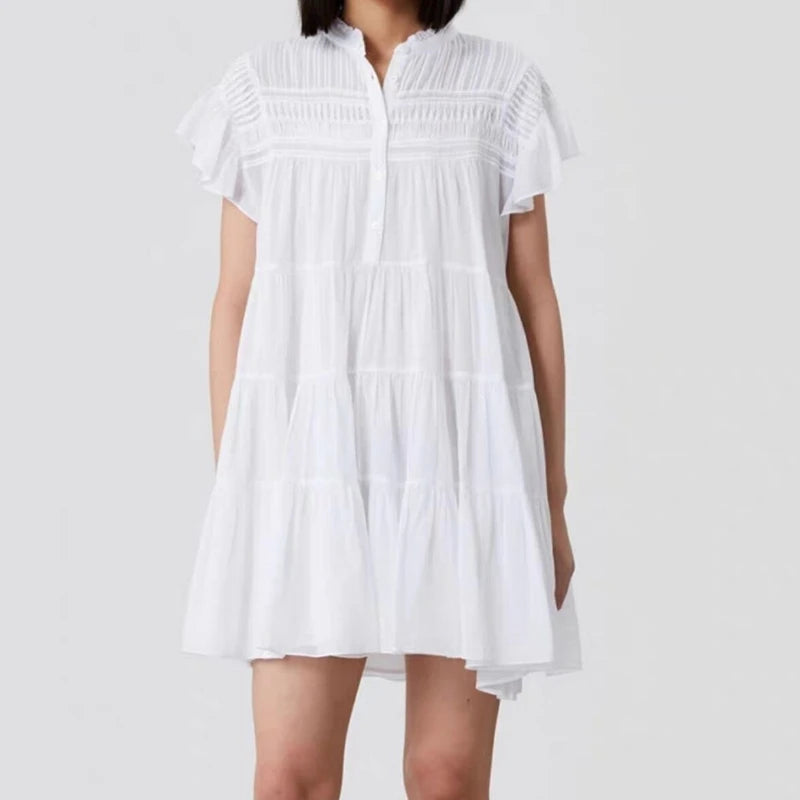 Women Summer Sweet Style Ruffled Pleated Loose Short Sleeve Dress