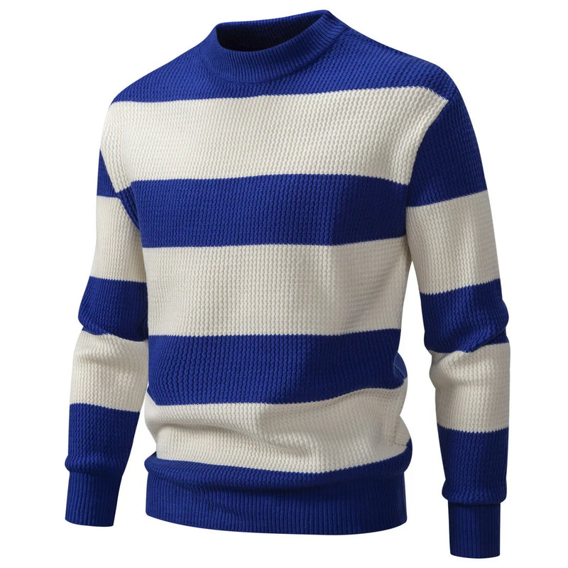 Men Thick Stripe Pullover Sweaters Quality Winter Warm Round Neck Sweaters