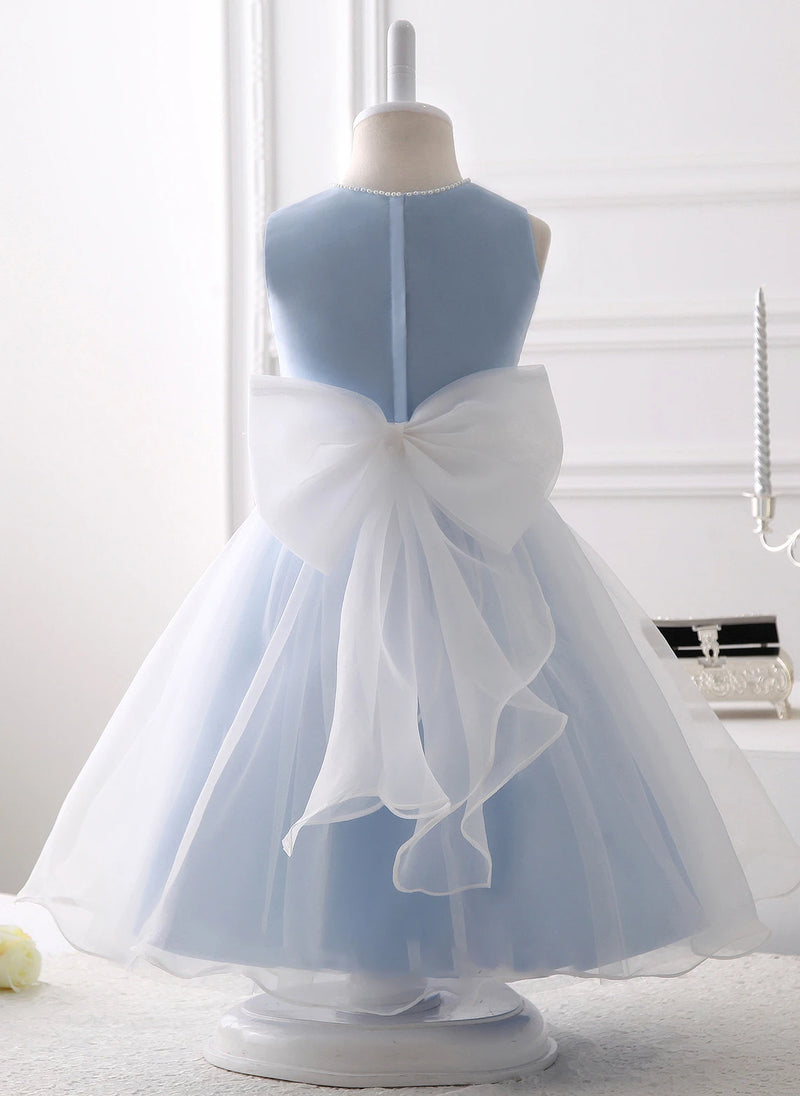 Organza Flower Girl Dress Girls Dresses Sky Blue Bridesmaid Dresses White