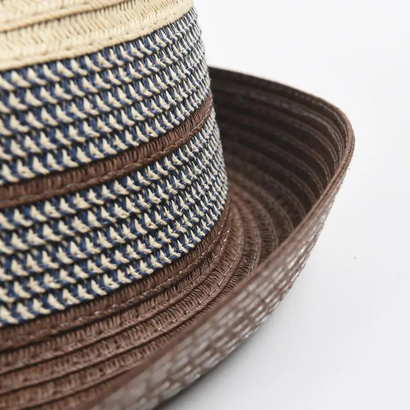 Summer Hat Panama Hats Hollow Out Straw Hat For Men Women Stitching Short Brim Sun Beach Hat Jazz Cap Fedora