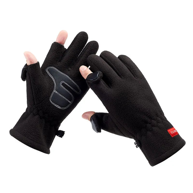 Men Winter Polar Fleece Silica Gel Non Slip Clamshell Show Finger Touch Screen Mitten Plus Velvet Thick Warm Sport Cycling Glove