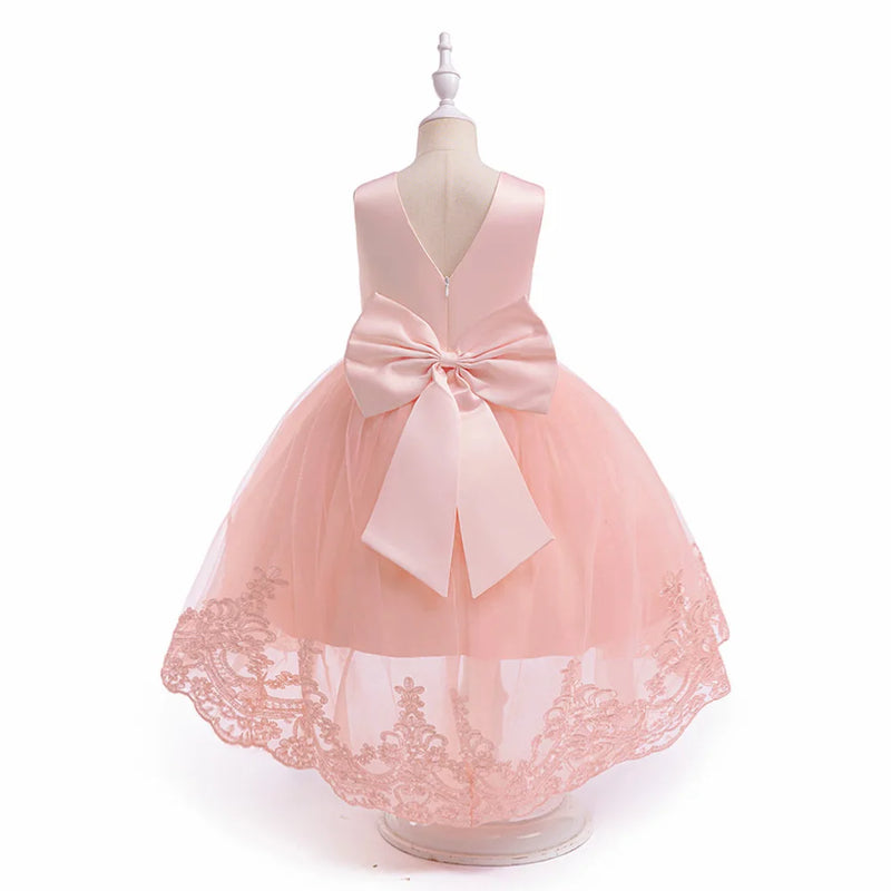 Summer Girl Birthday Party Dress Tulle Trailing Floral Bow Prom Gown Flower Girls Wedding Princess Dress Kids