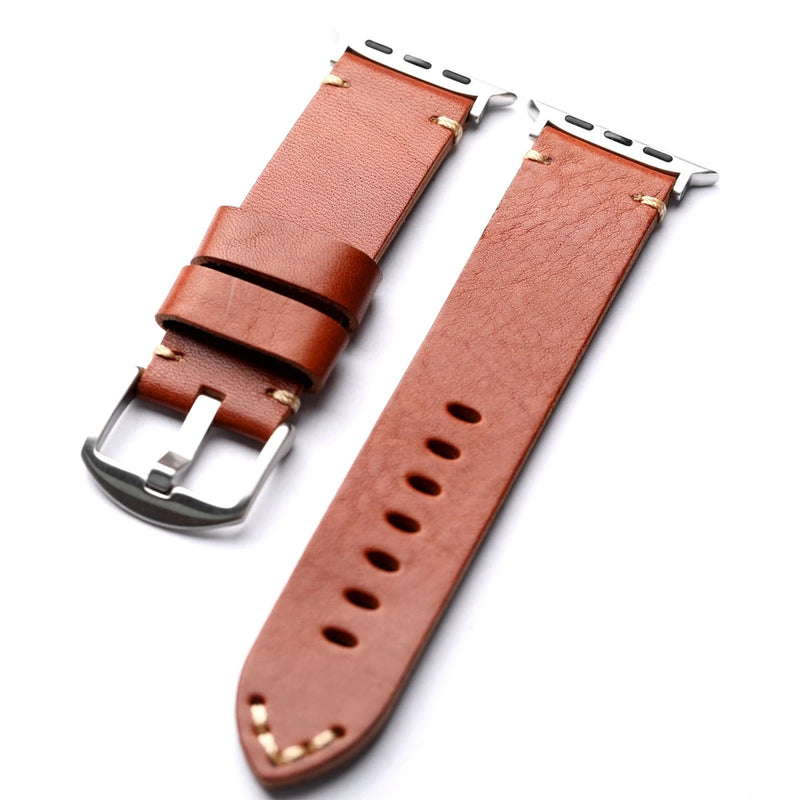 Handcrafted Maroon Retro Watchband For Apple Watch Thickened Punk Leather Strap Thickened