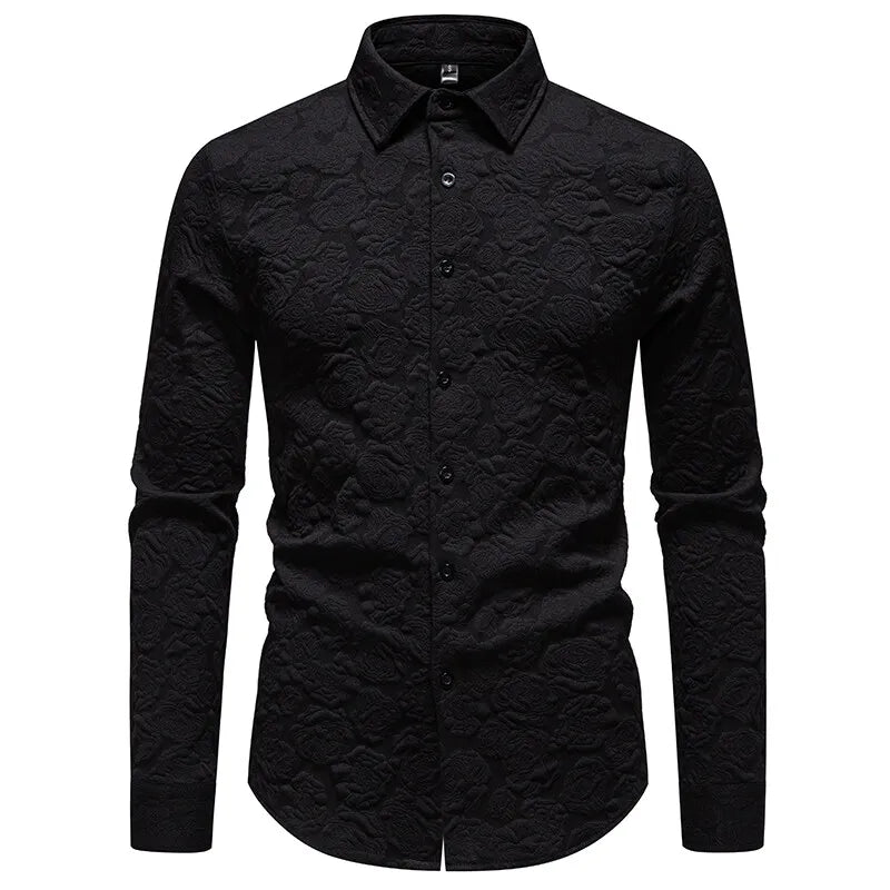 Embossed Fabric Design Men's Shirt Spring Casual Solid Shirts