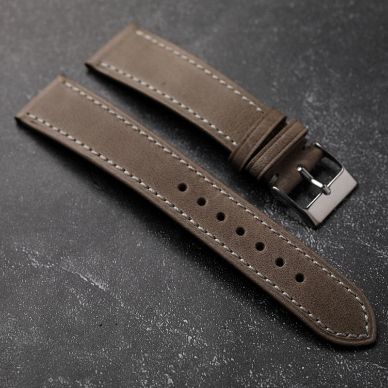 Handmade Ultra-thin Genuine Leather Strap 18 19 20 21MM Soft Light Gray Suitable for Antique Watch Bracelet Men Head Layer