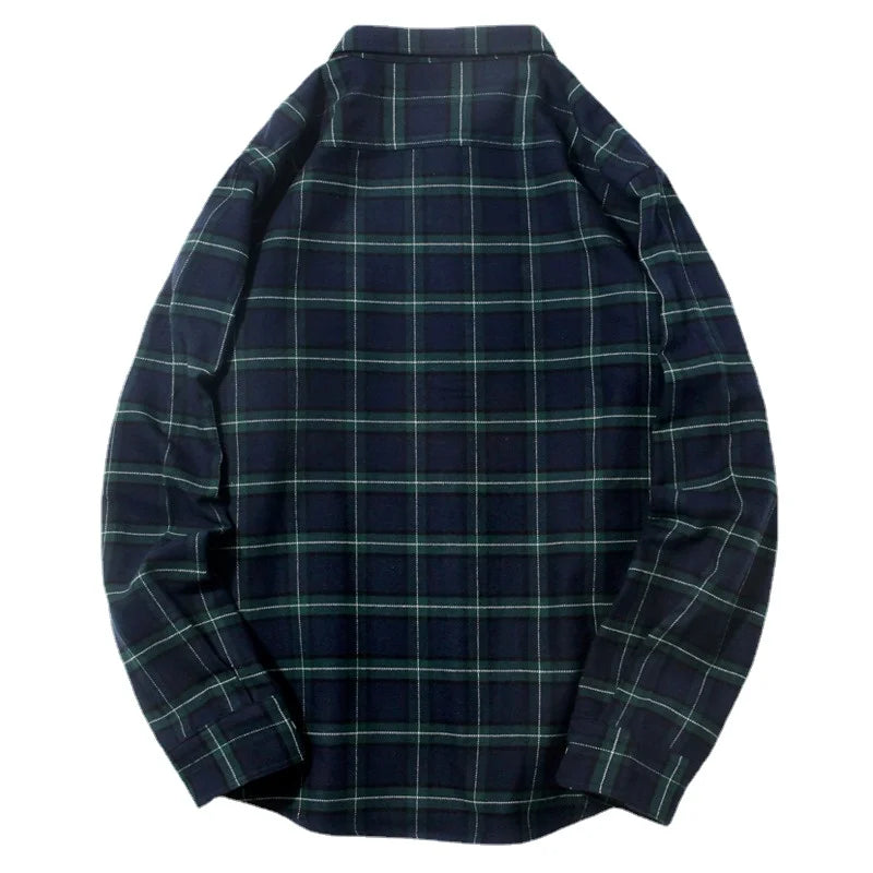 Autumn Flannel Plaid Oversize Shirt Men