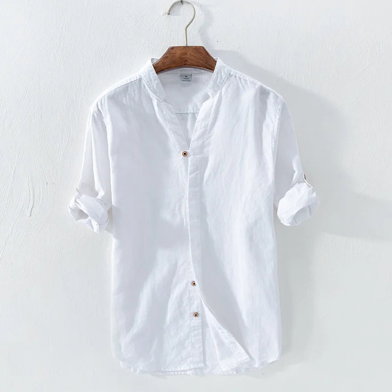 Men Summer Linen Casual Shirt Retro Loose Cotton Linen Shirt