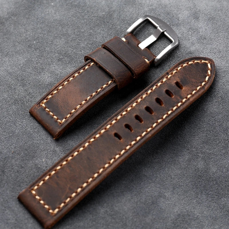 Hand-Stitched Leather Watchband Men's Military Watch Top Layer