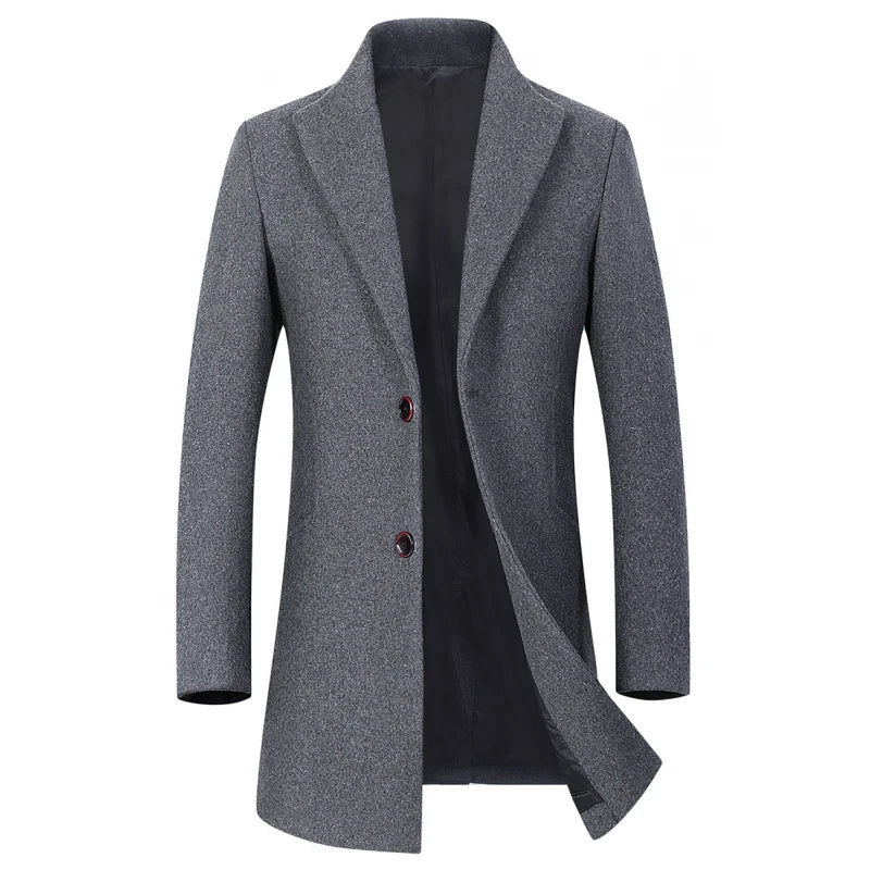 Casual Business Boutique Woolen Coat Men's Long Trench Thick Casual Wool & Blends