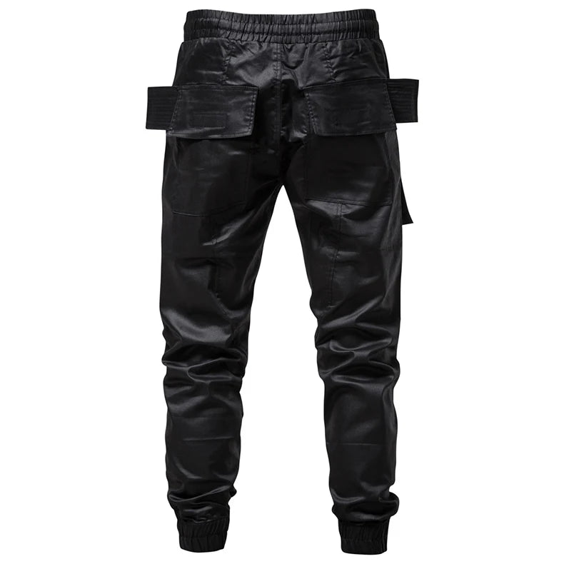 Leather Pants for Men Gothic Steampunk Coated Waxed Pants  Cargo Pants Mens Streetwear