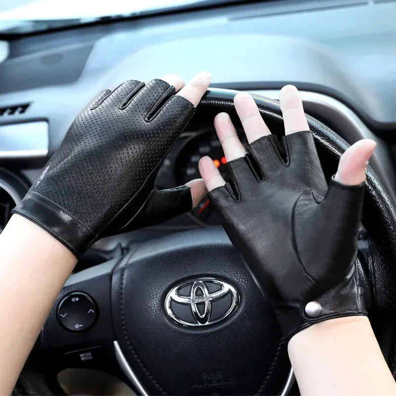 Men Half Finger Driving Gloves for Fitness Breathable Leather Gloves Fingerless Driver Sports Motorcycle