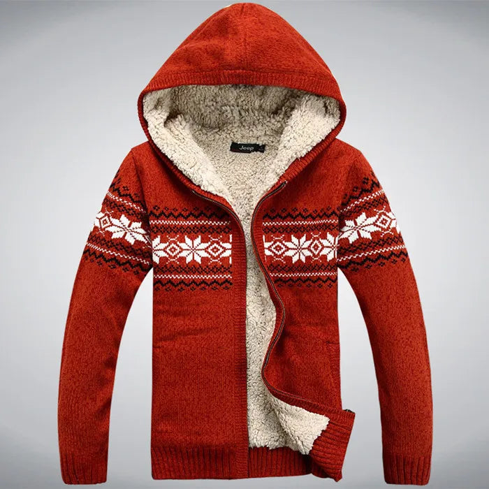 Hooded Winter Sweater Fleece Wool Men Cardigan outwear Coats Knitted Sweater