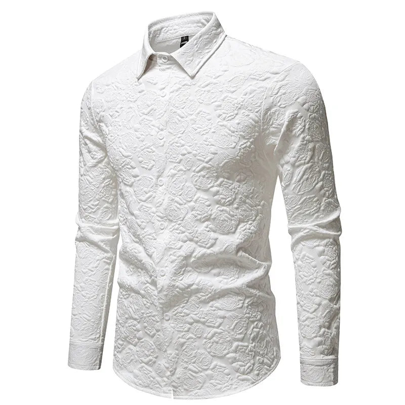 Embossed Fabric Design Men's Shirt Spring Casual Solid Shirts