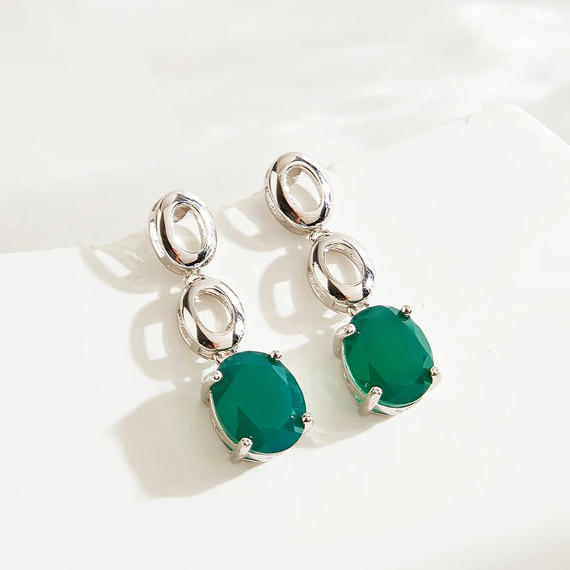 Natural green agate Earrings for women 925 Silver with lucky gems paired with fine jewelry