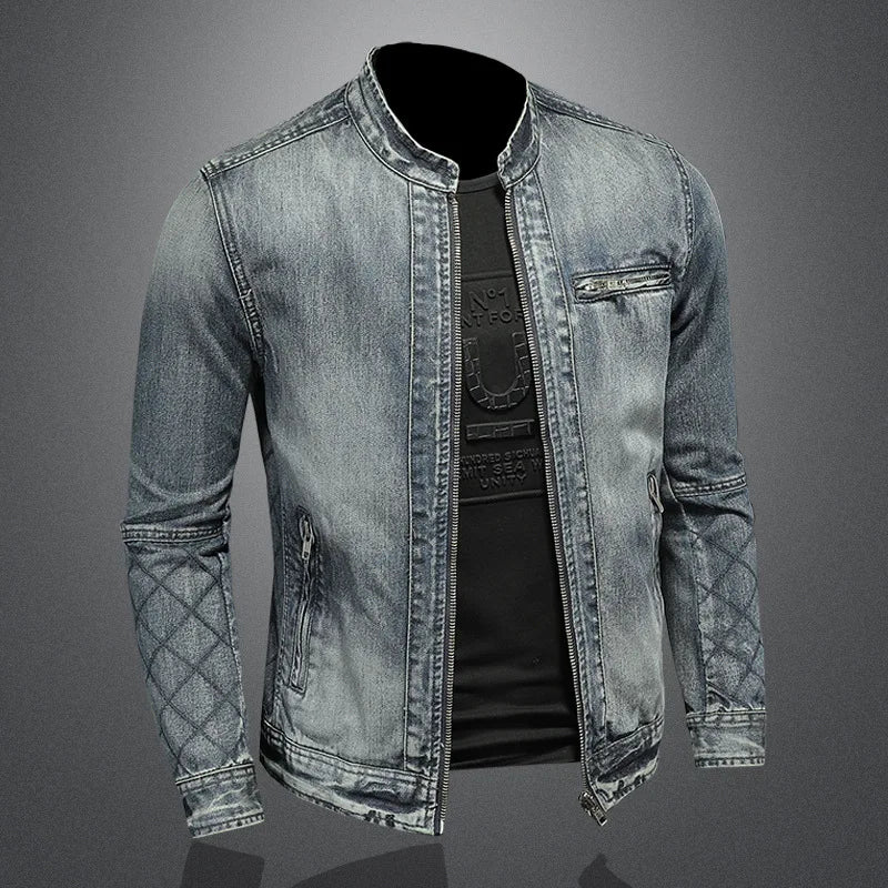 Men Retro Denim Jackets Motorcycle Jean Coats Outerwear for Male