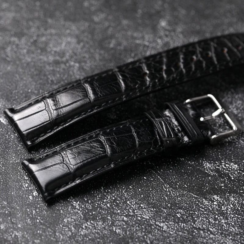 Handmade Black Genuine Leather Watchband 18 19 20 21 22MM Black Leather Men's Bracelet Vintage Style