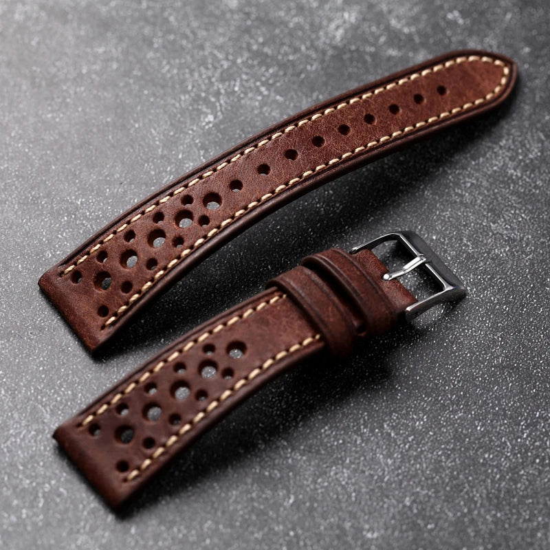 Handcrafted Italian Leather Strap Ventilated Design Men's Ultra-Thin Bracelet