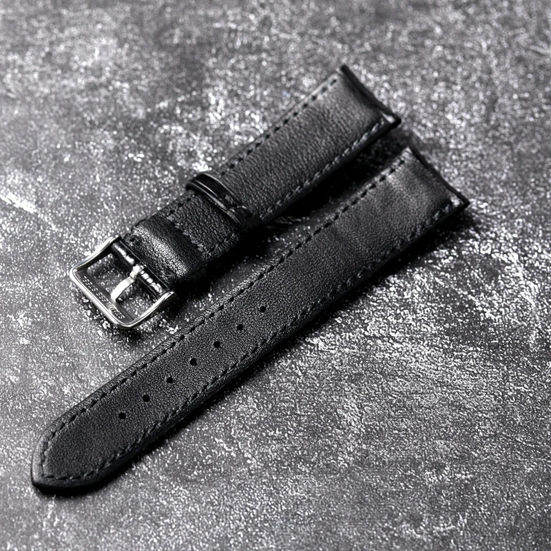 Handmade Black Genuine Leather Watchband 18 19 20 21 22MM Black Leather Men's Bracelet Vintage Style