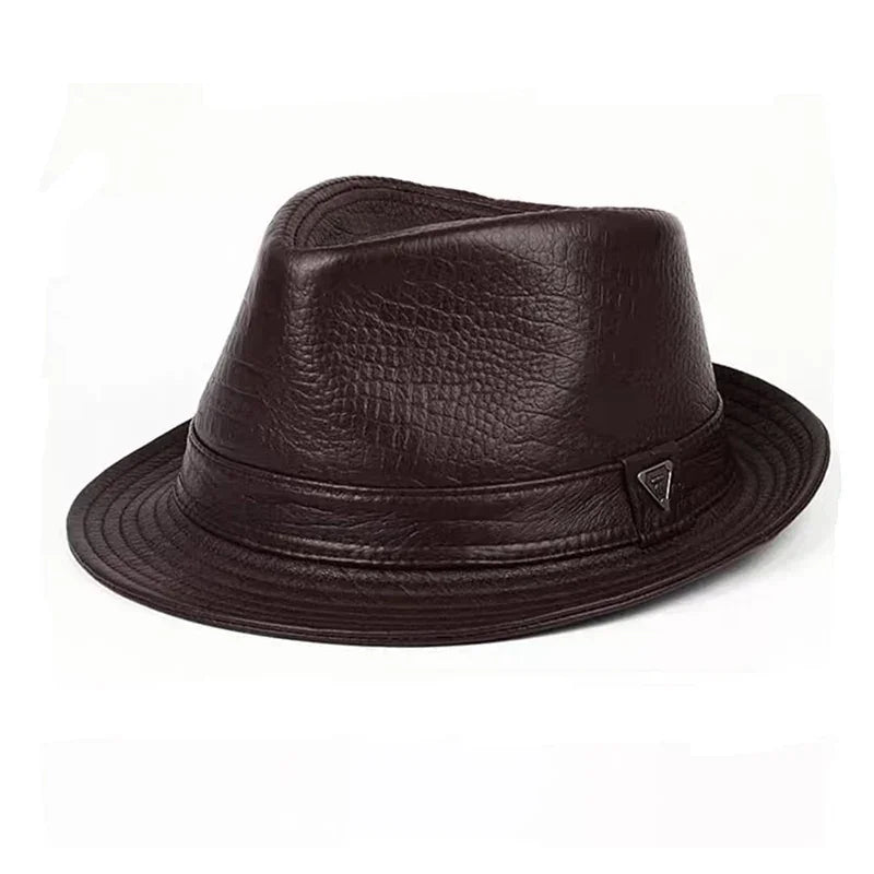 MenGenuine Leather Jazz Gentleman Short Brim Fitted Top Hat