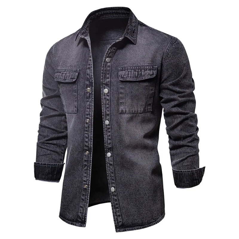 Denim Shirts Men Casual Solid Thick Long Sleeve Shirt for Men Spring  Jeans Male Shirt