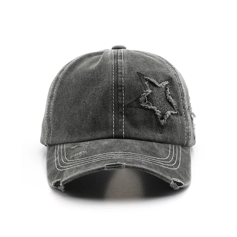 Baseball Cap Women Denim Adjustable Retro Star Design Hat Spring Ladies