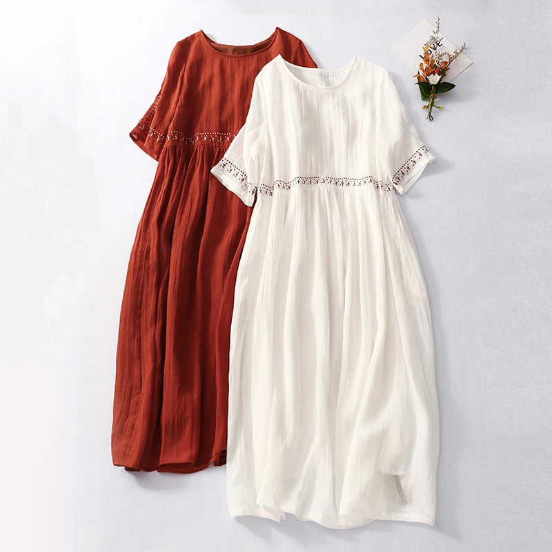 Floral Embroidery Dress for Women Vintage Big Swing Summer