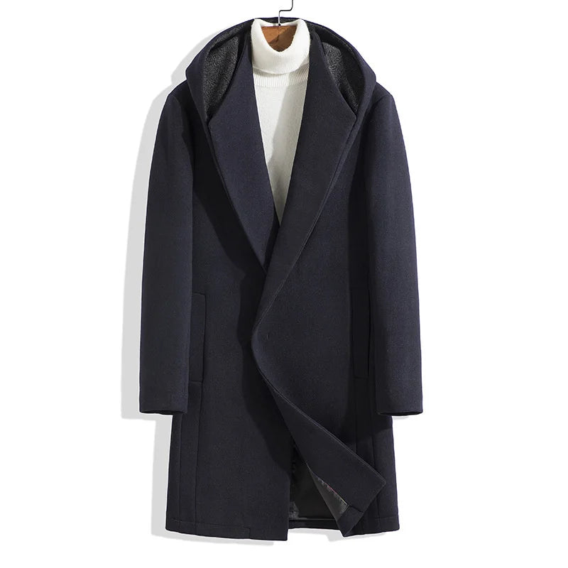 Winter wool Hooded trench coat men Casual jackets