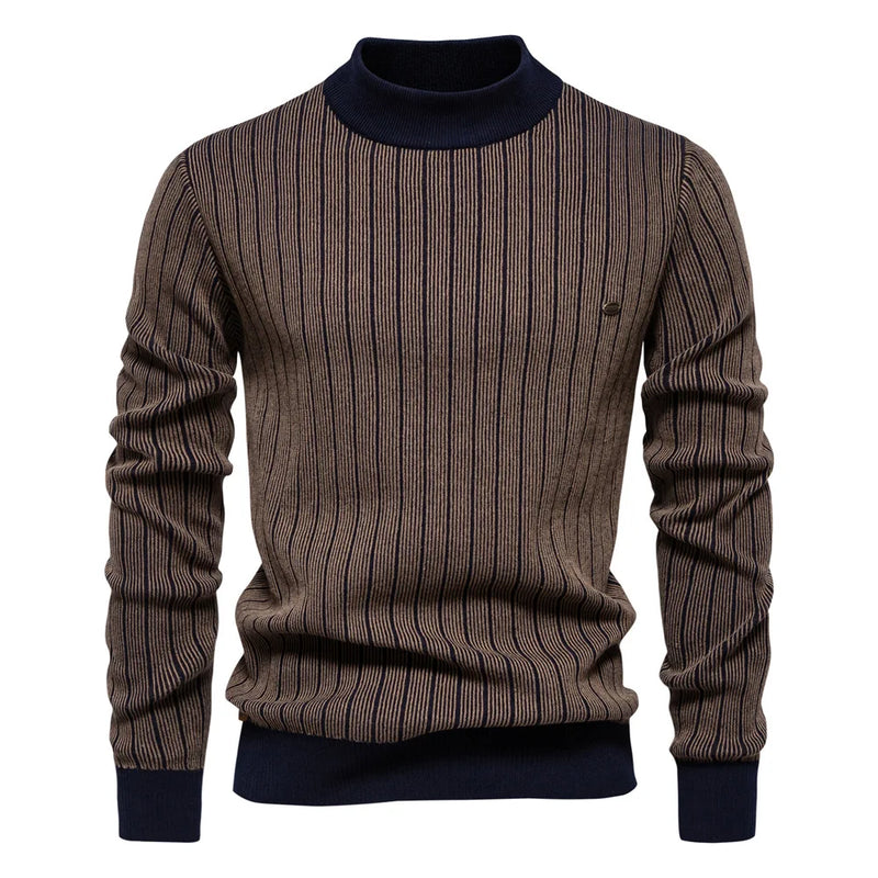 Autumn Winter Men Pullover Knit Sweaters Turtlenecks Slim Striped Casual Pullovers Outwear