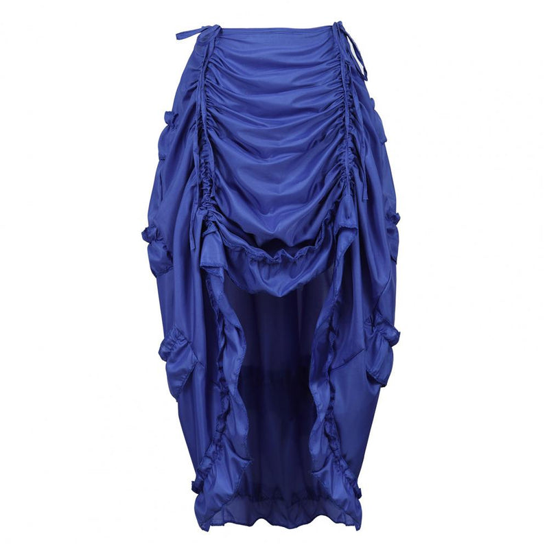 Women Dance Skirt Gothic Irregular Shirring Pleated Ruffle High-Waist High-Low Hem Solid Party Maxi Skirt Daily Clothing