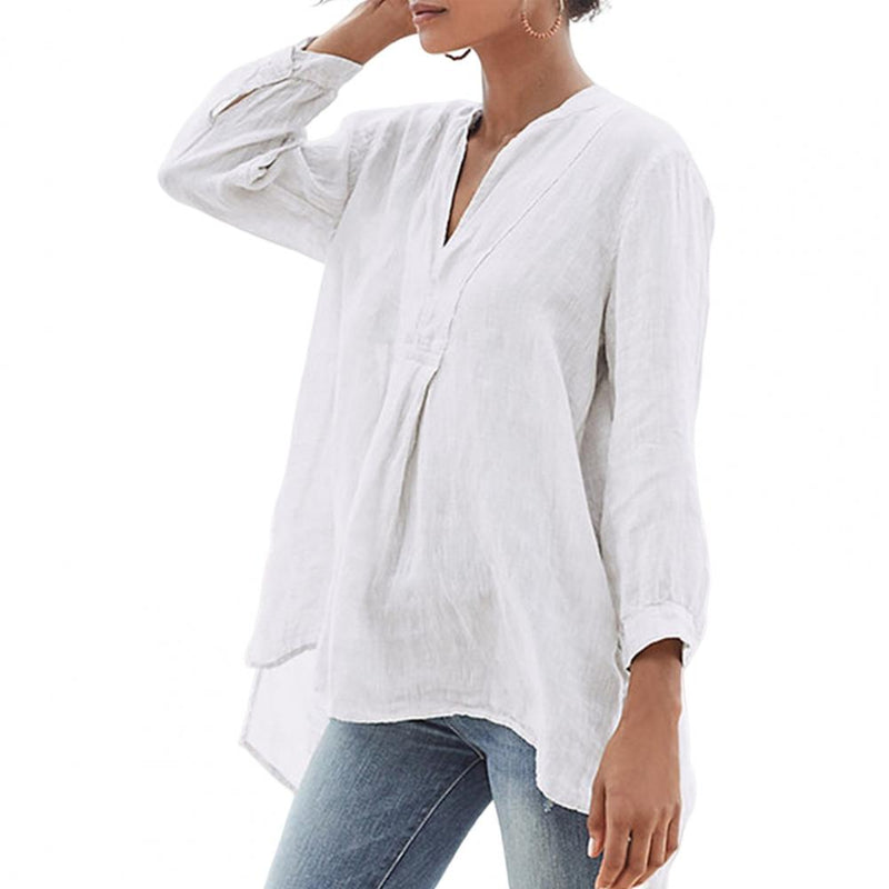 Linen Women Shirt Casual Flax Three-quarter Sleeve Loose Lady Blouses Top Female Clothing