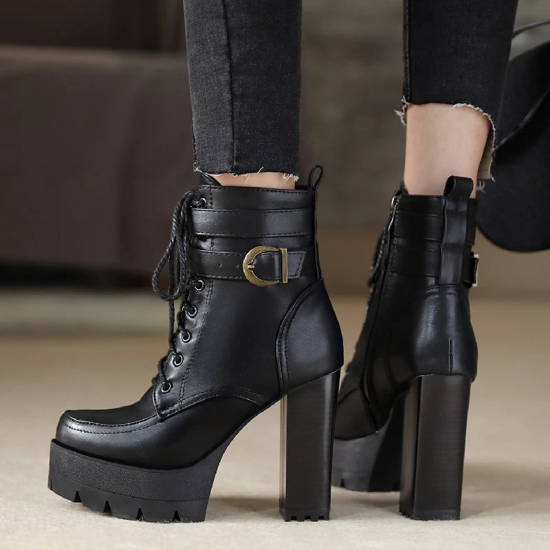 Ankle Boots For Women Shoes Punk Motorcycle Boots Retro Autumn Winter Shoes Female