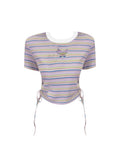 Women's T Shirt Style Green Striped Crop Top Slim Lady T-Shirt Tees Shirt Clothes Vintage