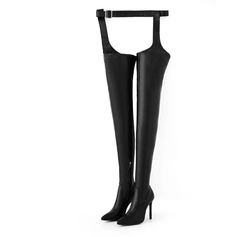 Strap Thin High Heels Women Boots Over The Knee Booties Pointed Toe Female Shoes