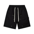 American Style Washed Solid Color Knee-length Shorts Casual Short Pants Mens Summer Loose Drawstring Elastic Waist Multi-Pocket