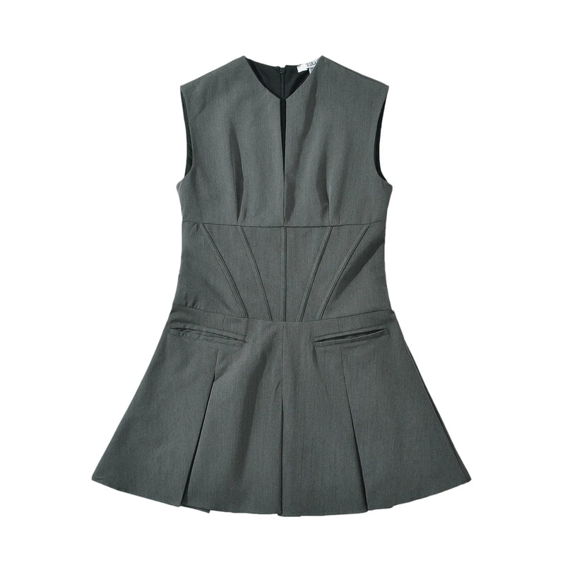 Slit Collar Corset Style Sleeveless Mini Dress Women Slim Waist Package Hips Tank Summer
