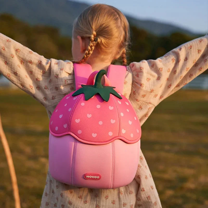 Pink Strawberry School Bags for Girls Waterproof Children Backpack Cherry Class Bags Back To School