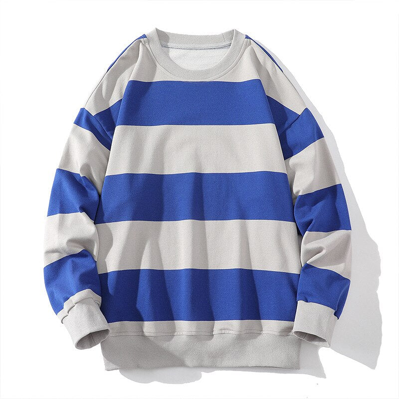 Spring Fall Men Striped Sweatshirt America Style Vintage Long Sleeve Casual Loose Pullovers Unisex School Streetwear Chic Tops