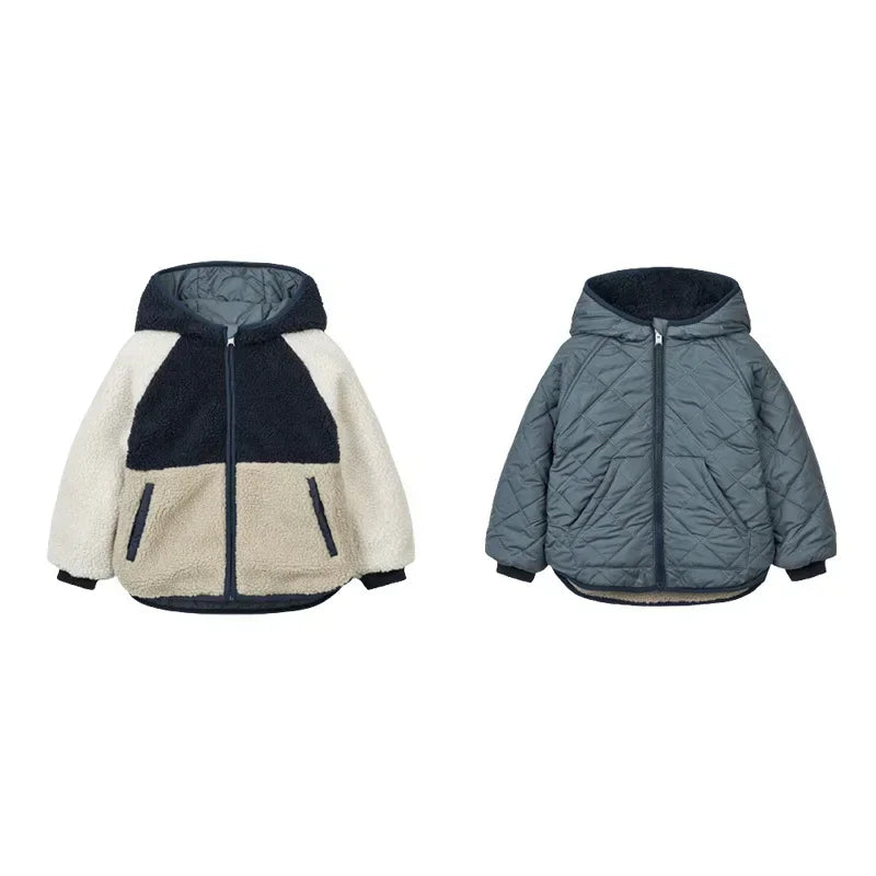 Winter down Jacket Reversible for Baby Boys Girls Kids Outerwear Hooded Fleece Coat Kids