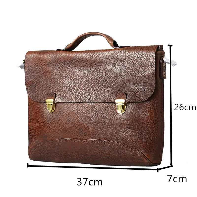 Handmade Leather Men Handbags Casual OL Laptop Briefcase Retro Leather