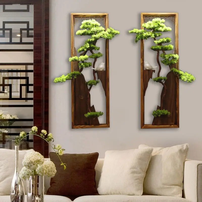 Wooden Frame Pendant Teahouse Living Room Background Wall Decoration Rectangle Simulation Decoration