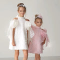 Elegant White Sparkly Girl Bridesmaids Dresses Princess Kids Birthday Wedding Party Pageant Gown